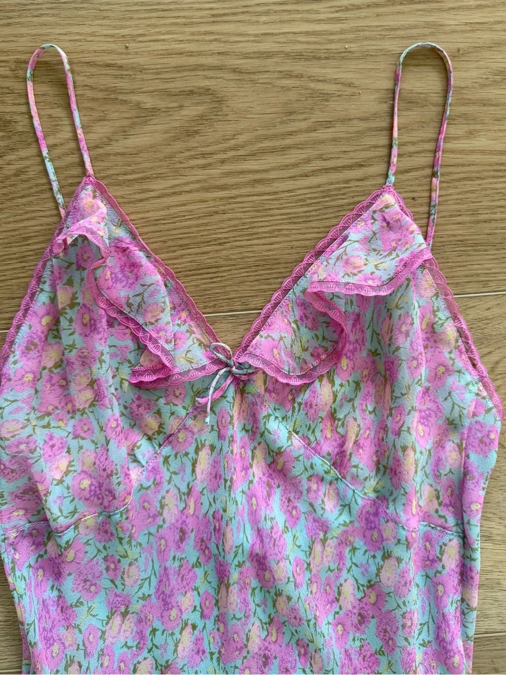 Y2K Sheer Floral Slip Dress Pink Mint Fairy Coquette Small